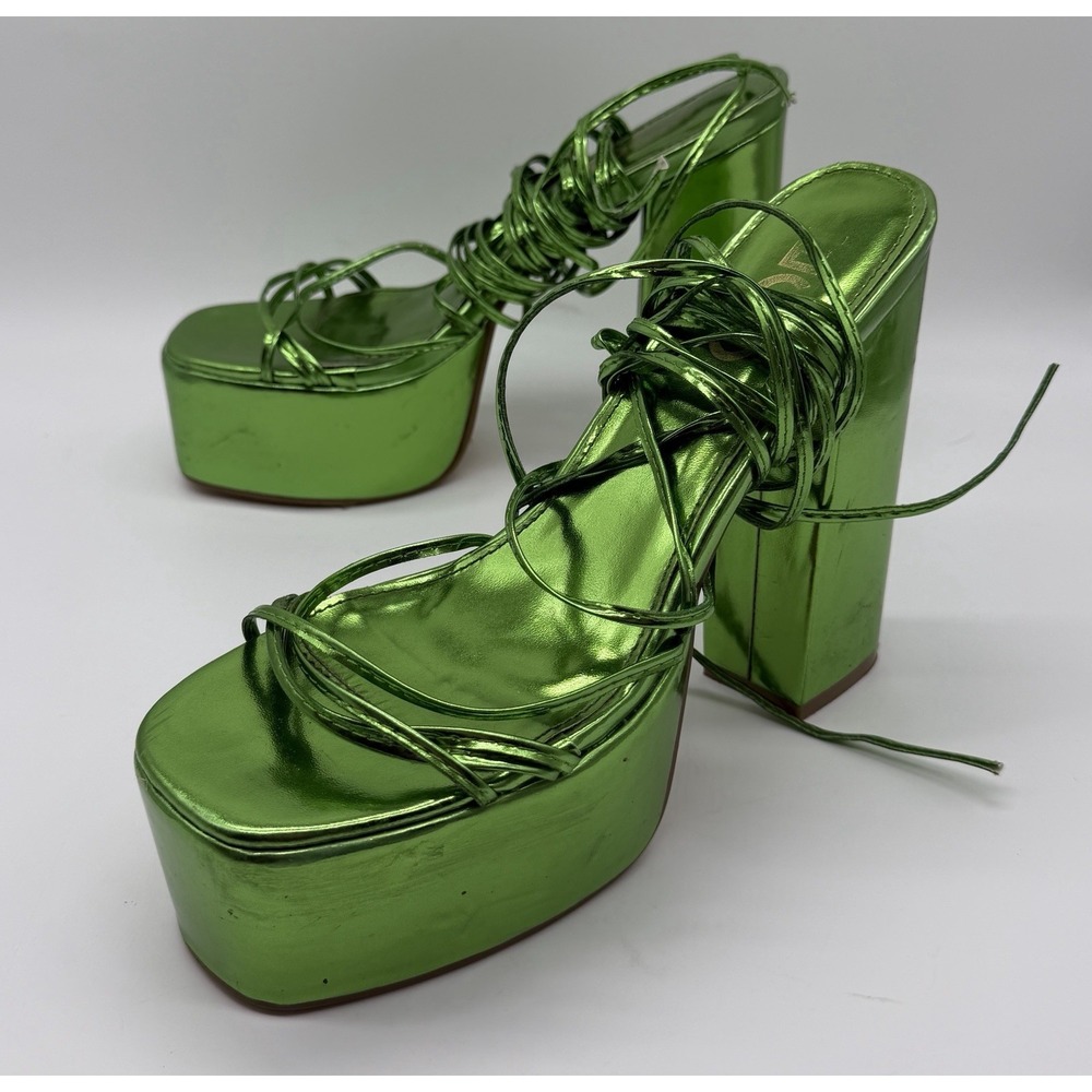 EGO Women's Green Metallic Strappy Lace Up Platform Sandals Y2K Size 6